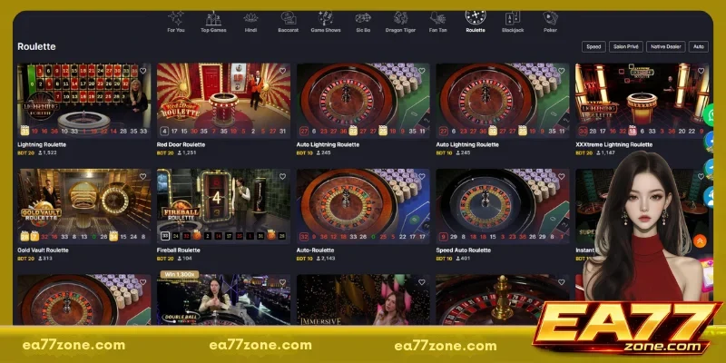 Casino lobby displaying multiple spinning wheel tables with different formats and live dealer options
